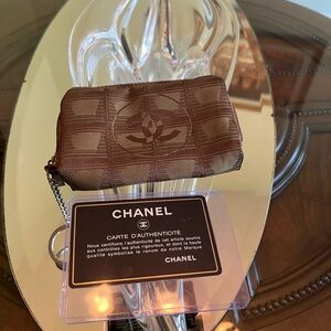 CHANEL Brown Quilted Logo Key & Card Holder